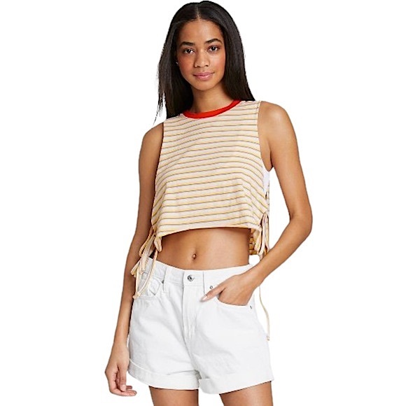 Wild Fable size Xxl red yellow blue striped Side-Tie Cropped Muscle Tank Top NWT - Picture 3 of 10